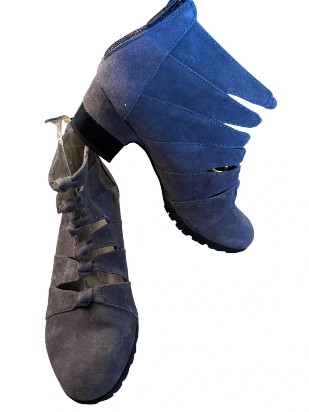 Jambu Gray Suede Strappy Ankle Booties Zip Back Womens Size 7.5